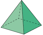 Ilustração de uma pirâmide. Ela possui uma base, a qual tem formato de um quadrado.