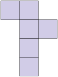 Ilustração de uma figura plana composta por 4 quadrados, um abaixo do outro.  De cima para baixo, há um quadrado na esquerda do primeiro e há outro quadrado na direita do segundo.