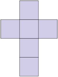 Ilustração de uma figura plana composta por 4 quadrados, um abaixo do outro e, no segundo, de cima para baixo, há outro quadrado na esquerda e outro na direita.