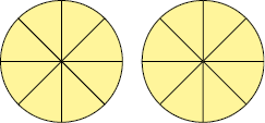 Ilustração de 2 figuras iguais divididas em 8 partes iguais. Nas duas figuras, todas as partes estão coloridas.