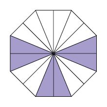 Ilustração de figura dividida em 32 partes iguais. 6 partes estão coloridas de roxo.