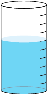Ilustração de um recipiente graduado com 10 graduações indicadas por traços. Ele está preenchido por líquido até a sexta graduação. 