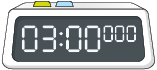 Ilustração de um cronômetro marcando '3 minutos', '0 segundo' e '0 milésimo de segundo'. 