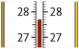 Ilustração de um termômetro indicando 27,7 graus Celsius.