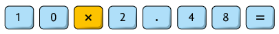 Ilustração representando teclas de uma calculadora. As teclas representadas são: 1, 0, vezes, 2, ponto, 4, 8, igual.