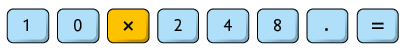 Ilustração representando teclas de uma calculadora. As teclas representadas são: 1, 0, vezes, 2, 4, 8, ponto, igual.
