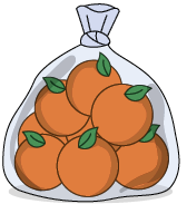 Ilustração de um saco transparente com laranjas dentro.