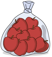 Ilustração de um saco transparente com maçãs dentro.