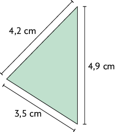 Ilustração de um triângulo com medidas de comprimento: 4,2 centímetros, 3,5 centímetros e 4,9 centímetros.