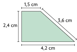 Ilustração de um trapézio com medidas de comprimento: 2,4 centímetros, 4,2 centímetros, 3,6 centímetros e 1,5 centímetros.