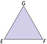 Ilustração de uma figura geométrica plana de 3 lados e seus vértices E, F, G.
