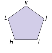 Ilustração de uma figura geométrica plana de 5 lados e seus vértices H, I, J, K, L.