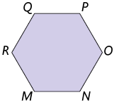 Ilustração de uma figura geométrica plana de 6 lados e seus vértices M, N, O, P, Q, R.