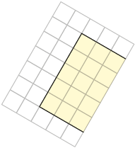 Ilustração de parte de uma malha quadriculada com um retângulo formado por 5 quadradinhos de base e 3 quadradinhos de altura. 