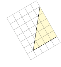 Ilustração de parte de uma malha quadriculada com um triângulo, formado por 4 quadradinhos de base e 5 quadradinhos de altura. 