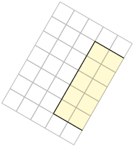Ilustração de parte de uma malha quadriculada com um retângulo formado por 5 quadradinhos de base e 2 quadradinhos de altura. 