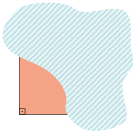 Ilustração de parte de um polígono regular coberto por uma mancha. Na parte visível do polígono aparece um ângulo reto formado por dois lados desse polígono.