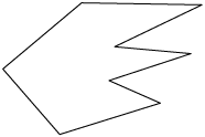 Ilustração de 8 segmentos de reta com cada ponto de suas extremidades em comum com outro, formando uma figura de 8 lados, com um dos lados formando 3 pontas .