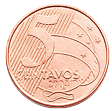 Fotografia de uma moeda de 5 centavos.