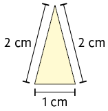 Ilustração de um triângulo de base medindo 1 centímetro e os outros dois  lados medindo 2 centímetros.