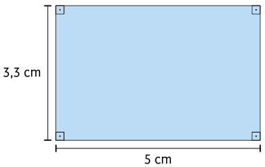 Ilustração de um retângulo com base: 5 centímetros e altura: 3,3 centímetros.