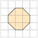 Ilustração de uma malha quadriculada com o desenho de um octógono ocupando 7 quadradinhos.