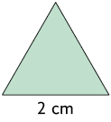 Ilustração de um triângulo com um de seus lados medindo 2 centímetros.