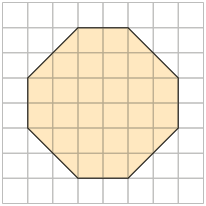 Ilustração de uma malha quadriculada com um octógono desenhado, ocupando 28 quadradinhos.