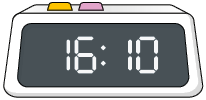 Ilustração de um relógio digital indicando 16 horas e 10 minutos.