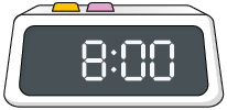 Ilustração de um relógio digital indicando 8 horas.