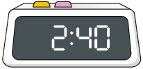 Ilustração de um relógio digital indicando 2 horas e 40 minutos.