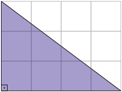 Ilustração de uma malha quadriculada com 12 quadradinhos, 3 fileiras horizontais e 4 verticais. Há uma um triângulo formado com quadradinhos pintados de roxo, dois lados correspondentes a lados da malha e o terceiro lado sendo a diagonal dela.