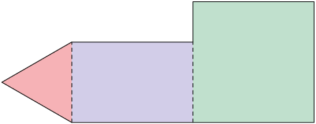 Ilustração de uma figura plana formada pela junção das figuras encostadas, da esquerda para a direita: triângulo, retângulo, quadrado.