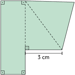 Ilustração de uma figura plana. Há a indicação de que ela é formada por um retângulo, um triângulo retângulo e outro triângulo. Os lados que formam o contorno da figura medem: 6 centímetros, 2 centímetros, 4 centímetros, 4 centímetros, 3 centímetros, 2 centímetros e 2 centímetros.