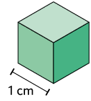 Ilustração de um cubo, com a demarcação de 1 centímetro de medida da aresta .