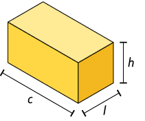 Ilustração de um paralelepípedo reto retângulo com a demarcação de c de comprimento, i de largura e h de altura.