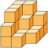 Ilustração de um empilhamento irregular, composto por 22 cubos. 