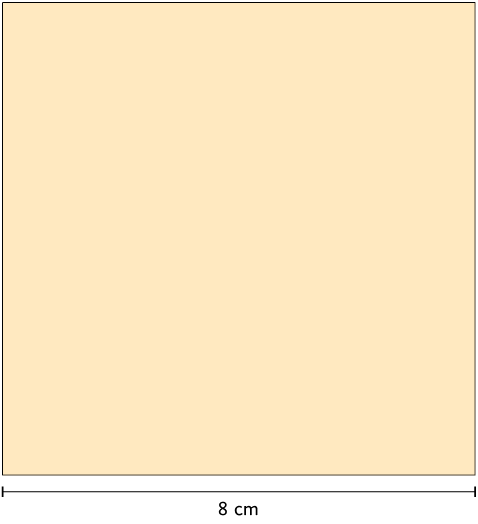 Ilustração de um quadrado com 8 centímetros de medida do comprimento do lado.