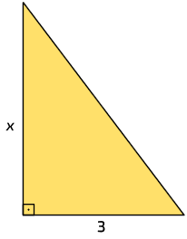 Ilustração de um triângulo retângulo com sua base medindo 3 e altura medindo x.