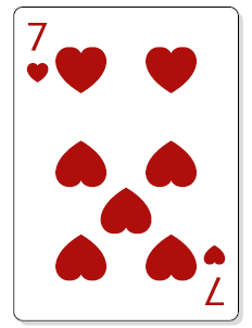 Ilustração de uma carta de baralho: 7 de copas.
