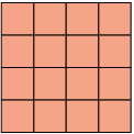 Ilustração de um quadrado formado por vários quadradinhos, com 4 quadradinhos de lado.
