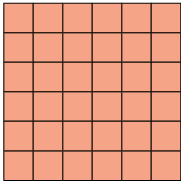 Ilustração de um quadrado formado por vários quadradinhos, com 6 quadradinhos de lado.