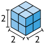 Ilustração de uma pilha de cubos, em que a largura, comprimento e altura são compostos por 2 cubos. 