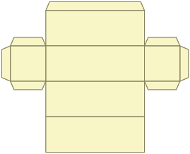 Ilustração de uma figura plana composta por 4 retângulos, um abaixo do outro, pelo lado maior. De cima para baixo, o segundo retângulo possui um quadrado do lado direito e outro do seu lado esquerdo.