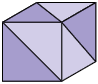 Ilustração de um cubo, em perspectiva em que 3 faces estão aparentes. A face superior tem a metade esquerda e inferior pintada de roxo escuro, a face frontal tem a metade esquerda e inferior em roxo escuro e a face da direita tem a metade direita e superior em roxo escuro.