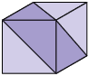 Ilustração de um cubo, em perspectiva em que 3 lados são aparentes. A face superior tem a metade esquerda e inferior pintada de roxo escuro, a face da frente tem a metade direita e superior em roxo escuro e a face da direita tem a metade esquerda e inferior em roxo escuro.