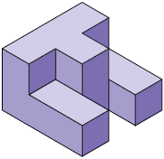 Ilustração de uma parte de um cubo, com ênfase para o espaço de seis pequenos cubos faltantes.