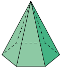 Ilustração de uma pirâmide. Ela possui uma base, a qual tem formato de um hexágono.