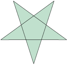 Ilustração de uma figura plana composta por um pentágono no centro e cinco triângulos ao redor, cada um encostado em um dos lados do pentágono. 