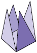 Ilustração de uma pirâmide de base quadrada, feita de papel, semiaberta.